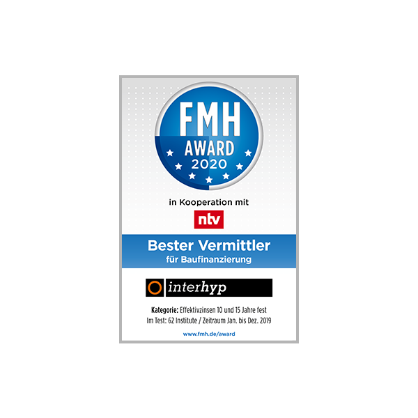 FMH Award 2020 als bester Vermittler für Baufinanzierungen FMH Award 2020 als bester Vermittler für Baufinanzierungen