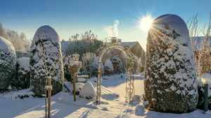 Garten im Winter mit Teich