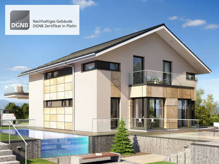 Außenansicht Garten mit Pool Bien-Zenker Musterhaus CONCEPT-M 163 München Ansicht 2